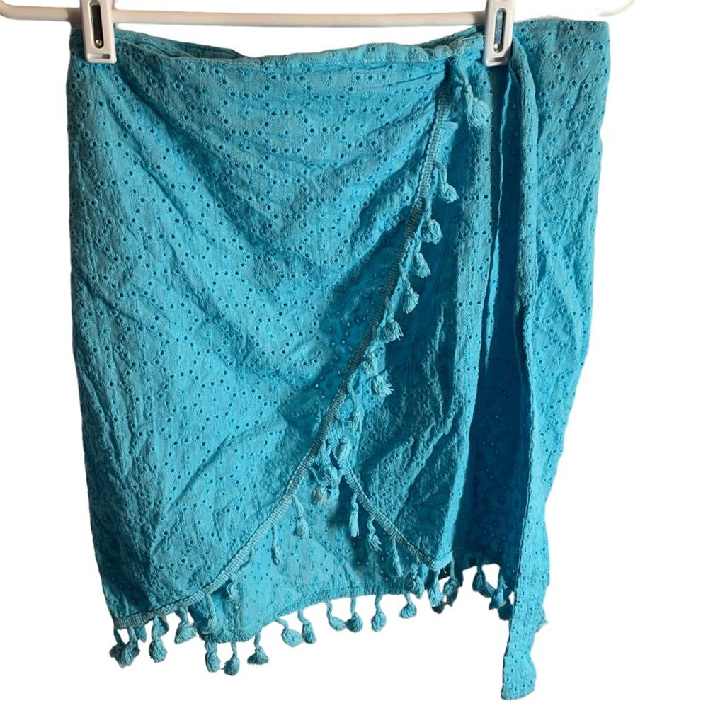 Shein Baby Blue Swim Bikini Wrap Pom Pom Cover Up. Size Medium.
